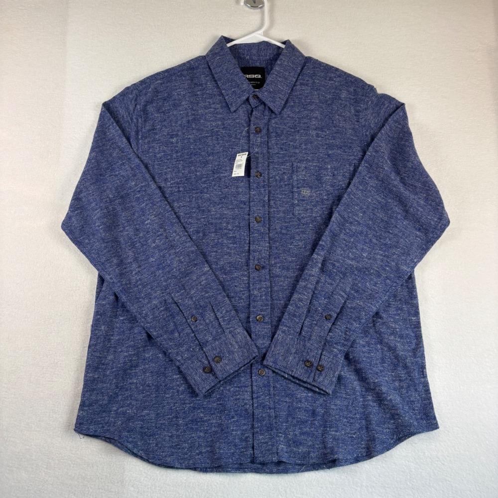 RSQ Mens Blue Marled Long Sleeve Button Down Shirt XXL New